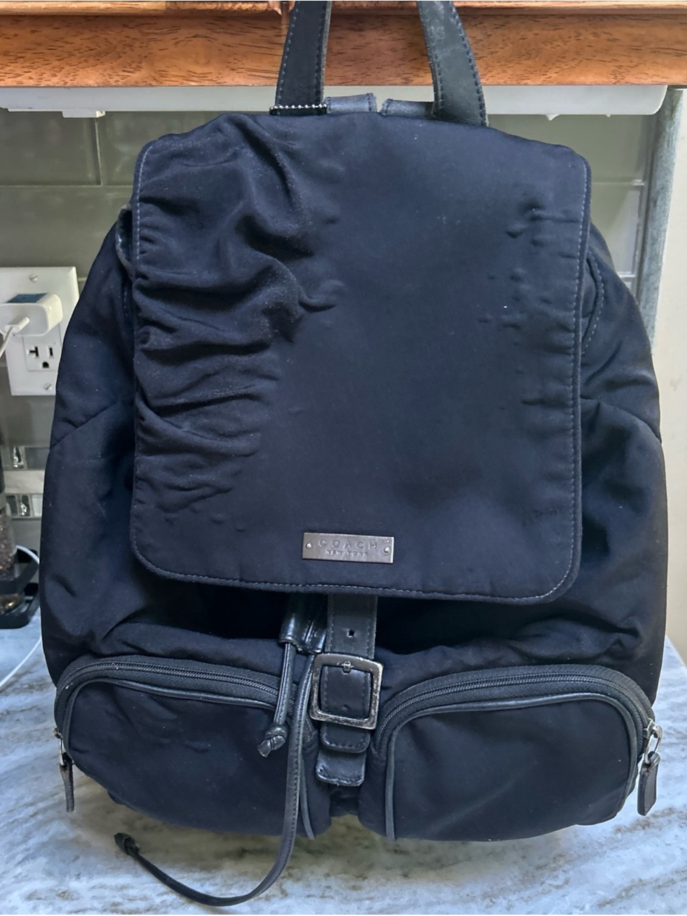 Coach Campus Black Nylon Leather Backpack Bag Work School Adjustable Straps